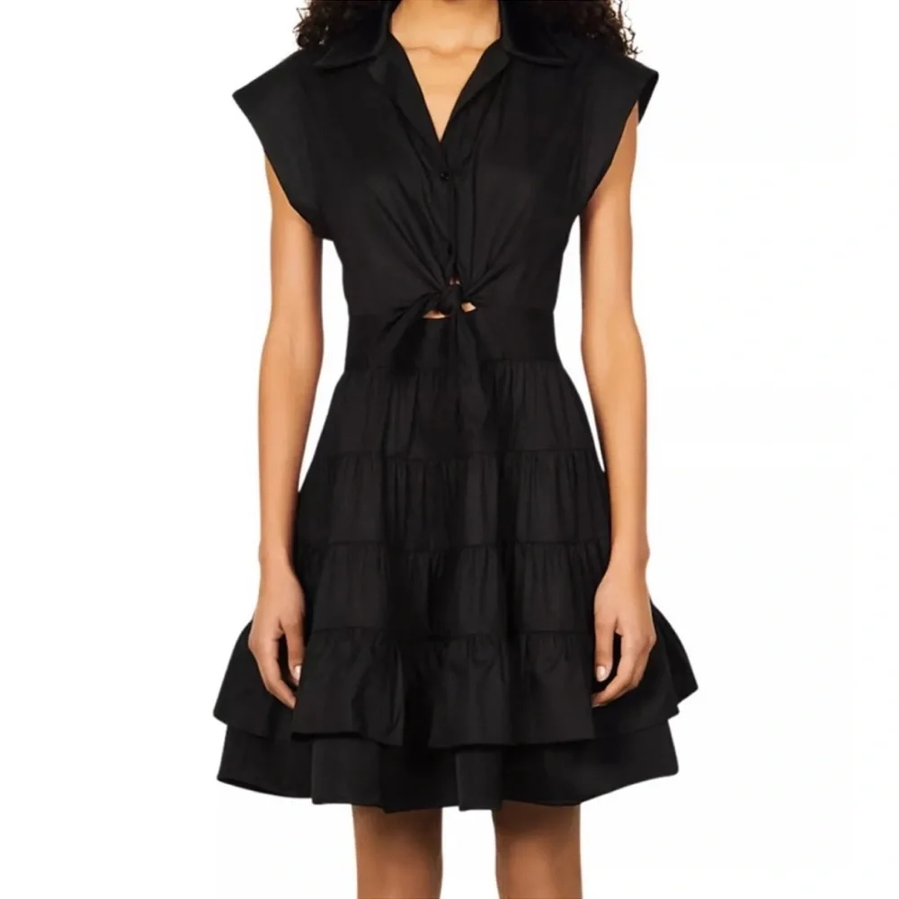 SANDRO Short ruffled cut out mini dress 38 Black Tiered Cut Out 6